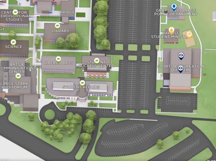 Screenshot of 3d interactie mpa featuring the student affairs building