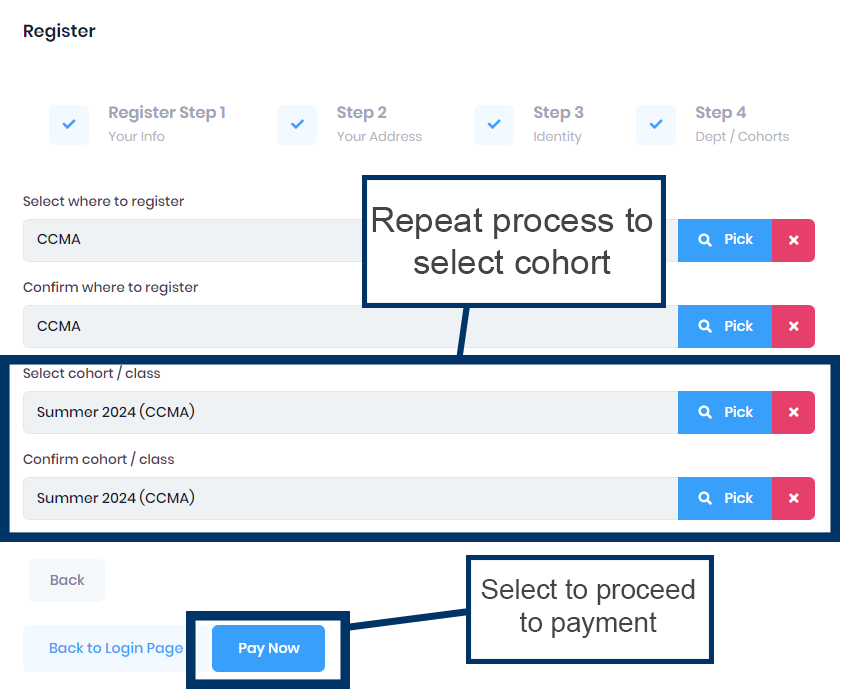 Registration form on "Step 1: Your Info." Fields present for Names, Phone Number, Email Addresses, Date of Birth and Password and Password Confirmation