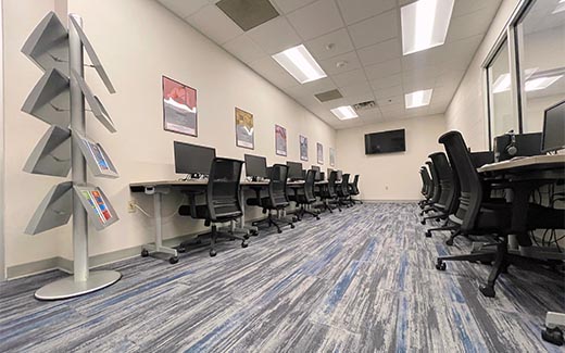 The New Grayson Career Center -  computer lab with two rows of computers.