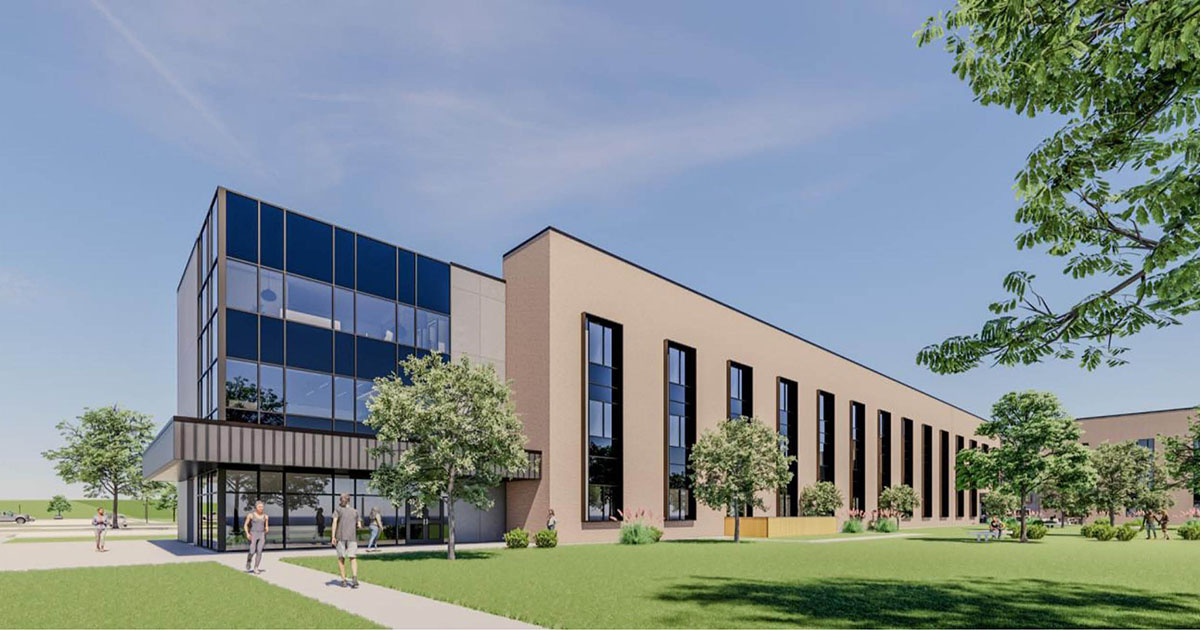 Rendering of new residence hall during daylight