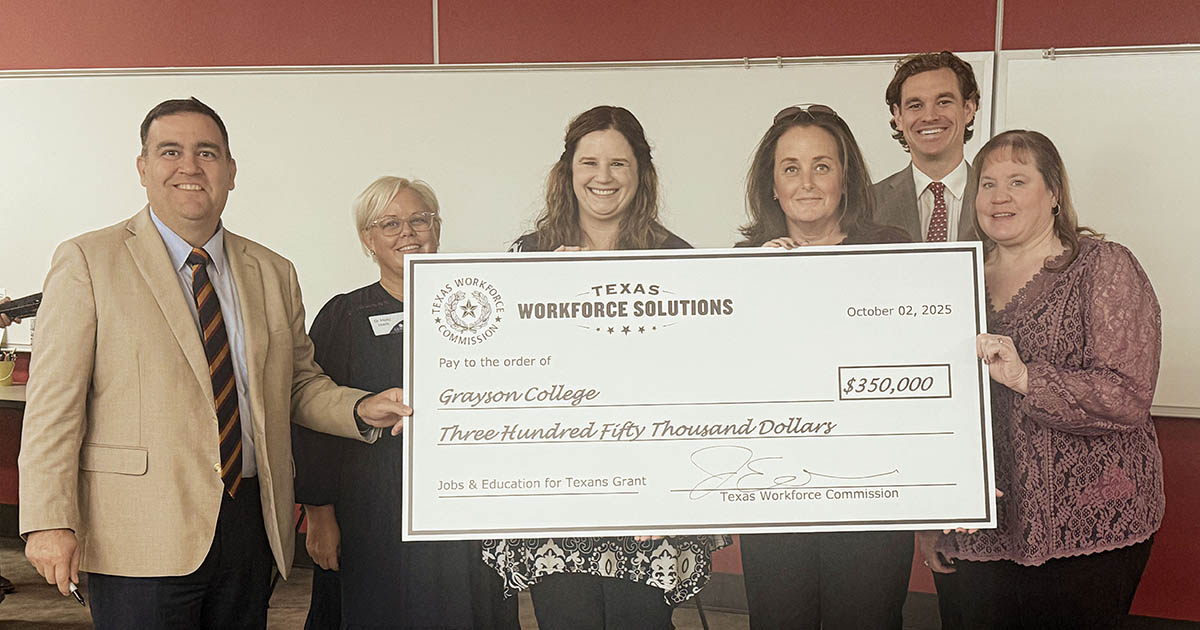 Grayson College Administrators holding JET Grant Check