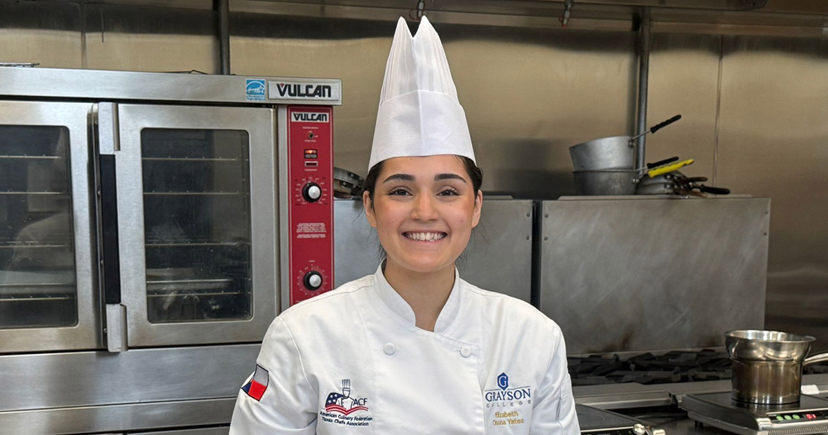 Elizabeth Yates wearing Chef Uniform in Kitchen
